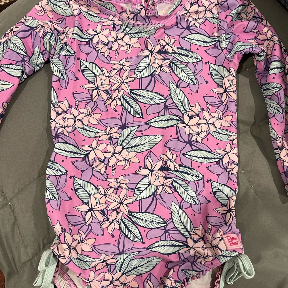 Ruffle Butts Purple Floral Kids Swim Rashguard